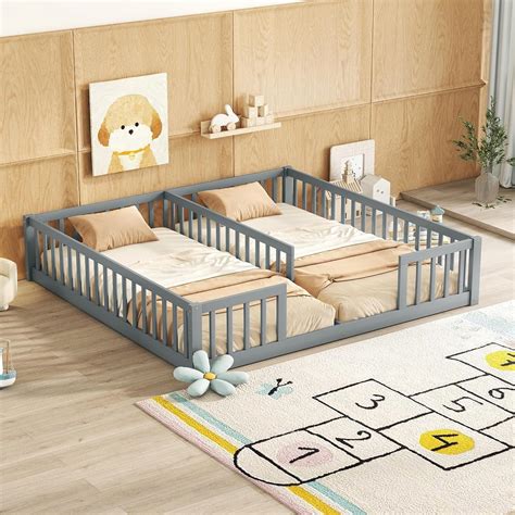 Amazon.com: Luckiofvonne Floor Bed for 2 Kids, Montessori Bed Frame ...