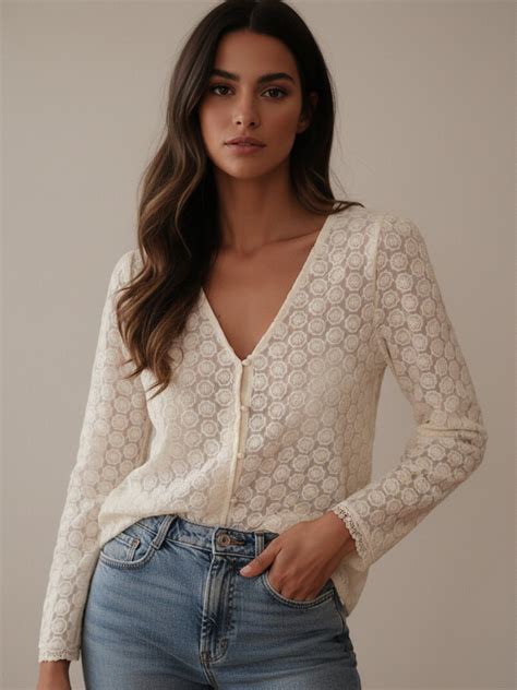 Shop Cream Plunge Neck Textured Blouse - for Women | OUTZIDR | Gen-Z Style