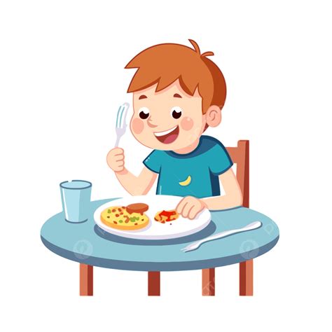 Cartoon Boy Eating Dinner