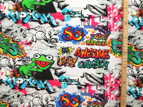 45 cm - Reststück - Jersey Graffiti - Frosch - bunt