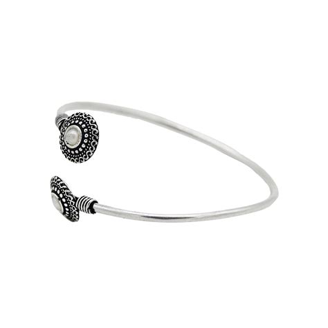 Aparna White Circular Silver Oxidized Bracelet – Teejh