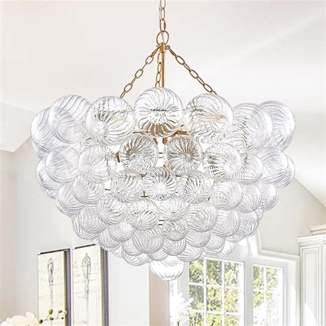 Longree Nordic Bubble Ball Swirled Glass Chandelier, Diam 31" Gild Gold ...