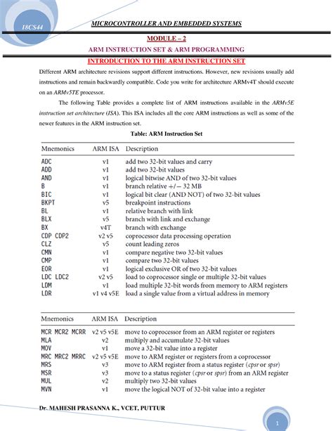 MCES M2 - Notes - 18CS MODULE – 2 ARM INSTRUCTION SET & ARM PROGRAMMING ...