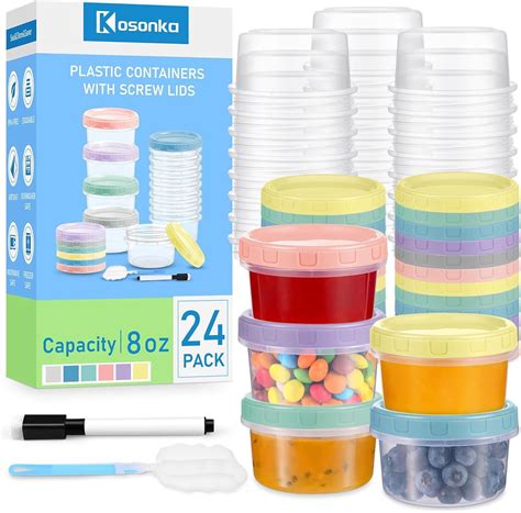 24 Piece 8 oz Plastic Food Storage Containers with Lids, Reusable ...