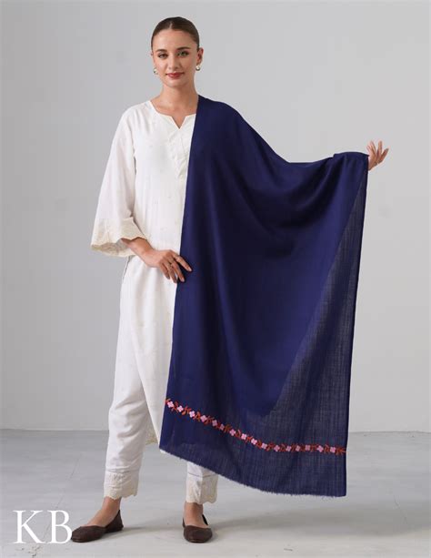 Navy Blue Aari Embroidered Woollen Stole – Pink & Rust Embroidery ...