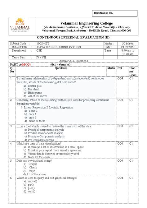 19CS402T Data Science Using Python CIE II Question Paper - Studocu