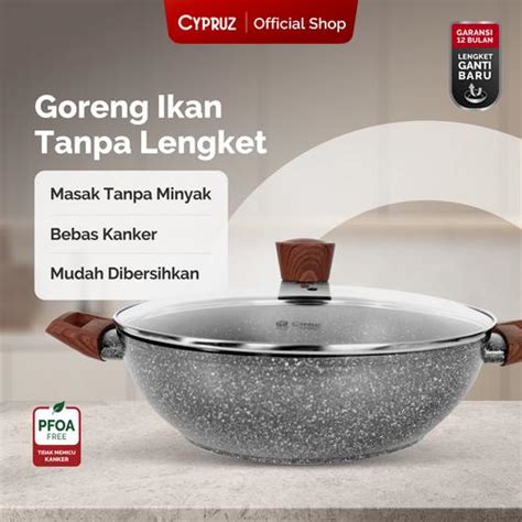 Promo [SPECIAL LIVE] Cypruz Wajan Kuali Anti Lengket Grey Marble Wok ...