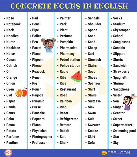 Concrete Nouns: Useful List of 400+ Concrete Nouns • 7ESL