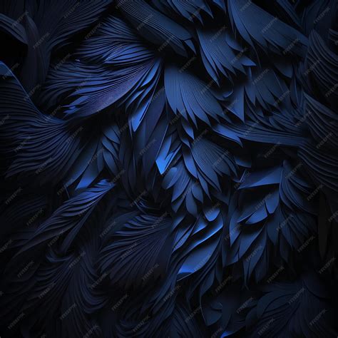 Premium Photo | A blue wallpaper with a black background and a leaf pattern.