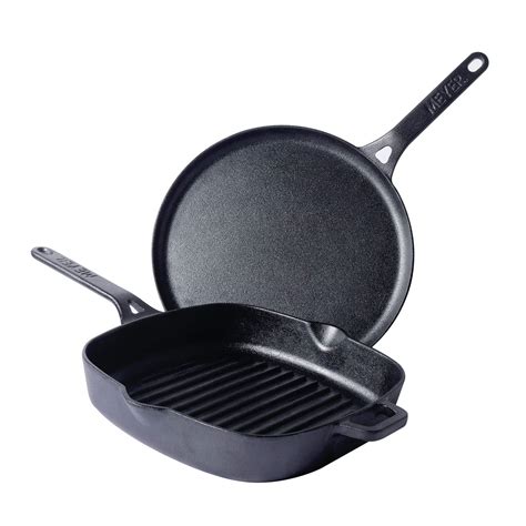 Buy Meyer Pre-Seasoned Cast Iron 2 Piece Cookware Set - 25cm Grill pan ...