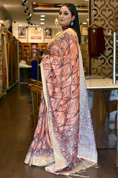 Orange Yellow Soft Cotton Silk Sarees Floral Digital Print Kalamkari ...