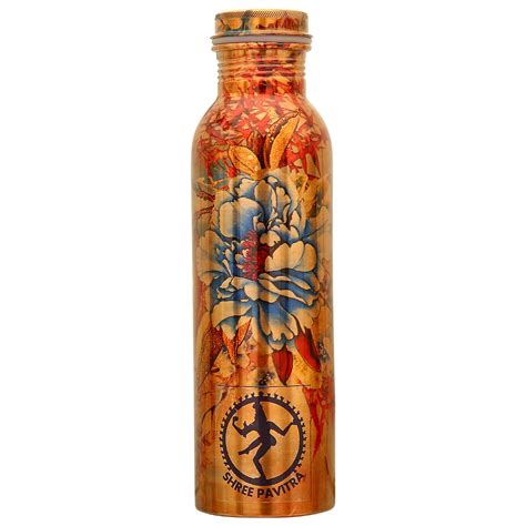 SHREE PAVITRA Leak Proof Floral Printed Copper Water Bottle, 1 Litre ...