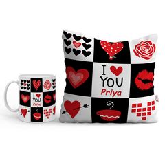 Personalised I Love You Printed Pillows and Coffee Mug Set For valenti ...