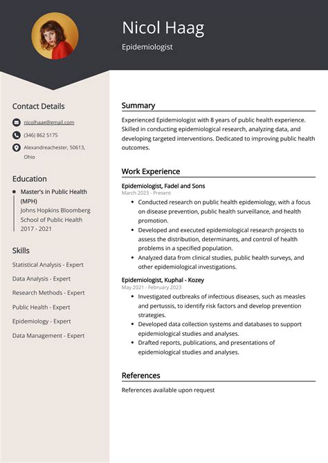 Epidemiologist Resume Example for 2025
