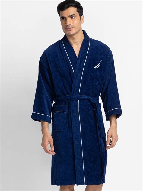Buy Nautica Men Navy Blue Solid Luxurious Ultra Soft Bath Robe Pure ...