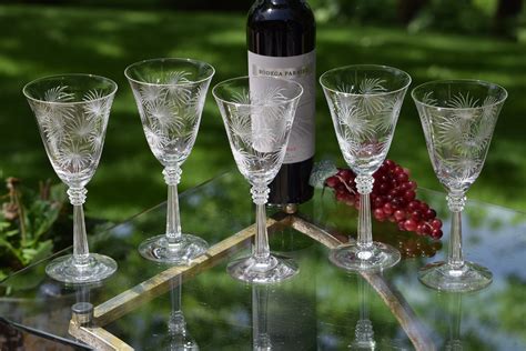 Vintage Etched Crystal Wine Glasses, Set of 4, Fostoria Lido, circa ...