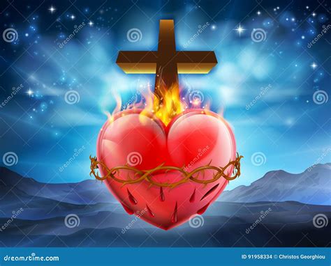 Sacred Heart Christian Illustration Stock Vector - Illustration of ...