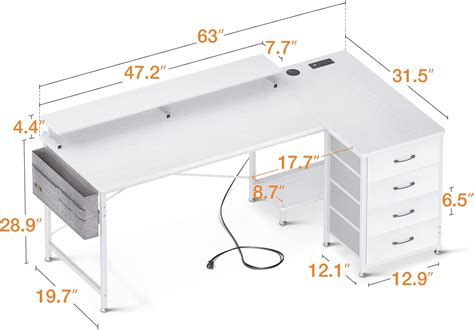 Buy KKL 63 inch L Shaped Computer Desk with USB Charging Port & Power ...
