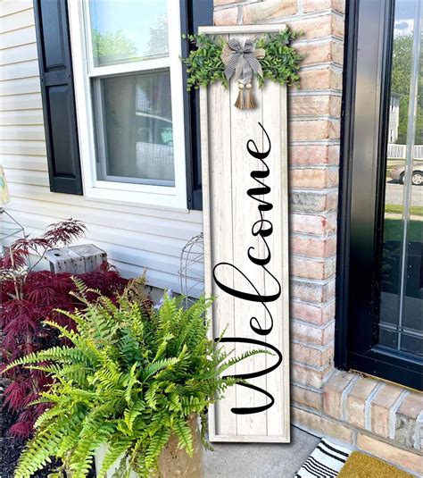 Amazon.com : Outdoor Welcome Sign for Front Porch Standing 45"X9" Vertical Leaner Wood Frame ...