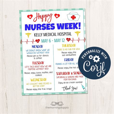 Printable/editable Happy Nurses Week Nurse Appreciation Week Itinerary ...