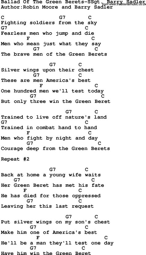 Country Music:Ballad Of The Green Berets-Ssgt Barry Sadler Lyrics and ...