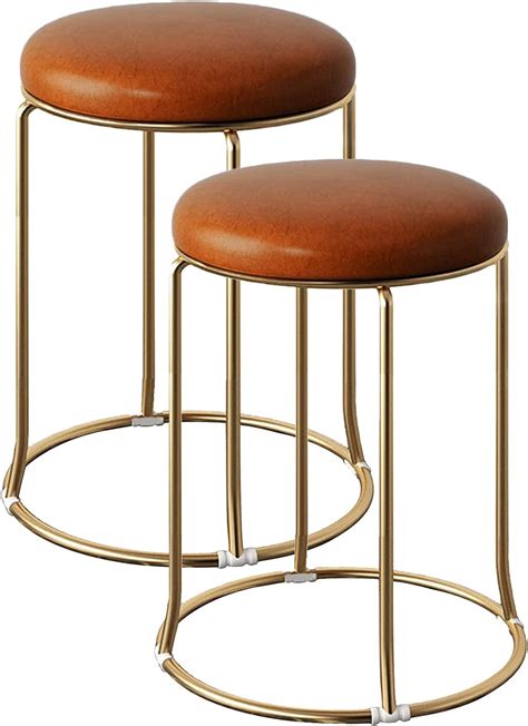 Nutech Decor Stacking Stools, Living Room Round Leather Stool Golden ...