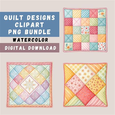 Quilting Clipart Bundle, 15 Watercolor Quilts, Quilt Sublimation, Nursery Art, Printable Wall ... - outline of quilt drawing