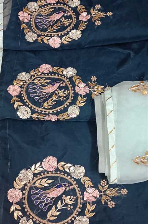 Blue Gota And Zardozi Work Organza Saree - Luxurionworld