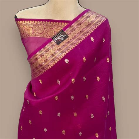 Magenta Pink Pure Kora Handloom Banarasi Saree — The Handlooms