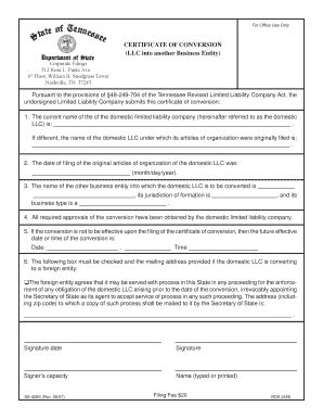 Fillable Online tn certificate of conversion form Fax Email Print ...
