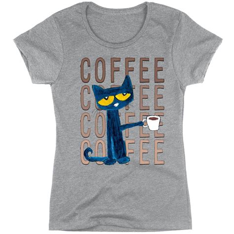 Pete the Cat Pete With Coffee Repeated Adult Womens Tee | Cat tee ...