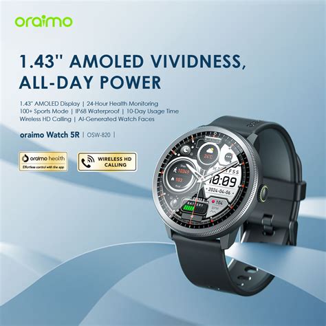 Oraimo Watch 5R 1.43'' Amoled IP68 Smart Watch - OSW-820 - Xcessories Hub