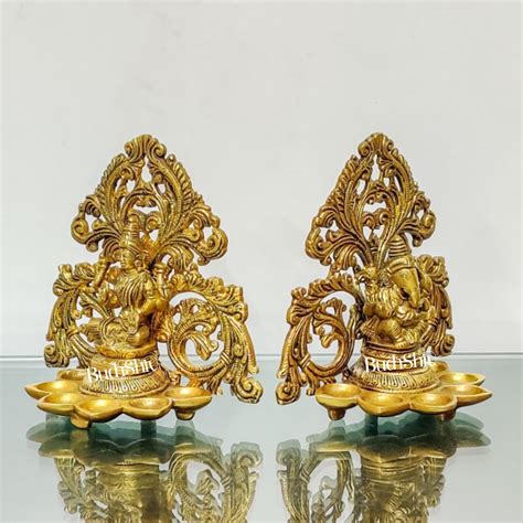 Buy Brass Fine Quality Lord Ganesha and Goddess Lakshmi Panchdeep ...