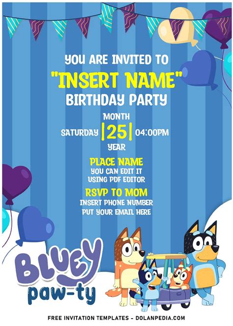 Free Bluey Birthday Invitation Template - Content Calendar Template