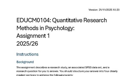 EDUCM0104: Quantitative Research Methods - Assignment 1 Guide - Studocu