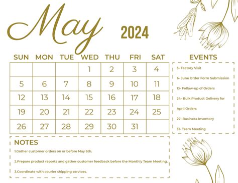 May Calendar Template Printable
