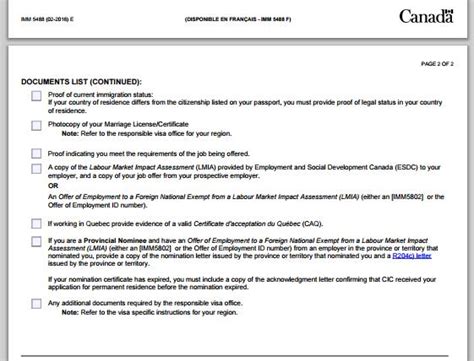 工作签证材料清单列表 IMM5488 - 加拿大签证中心网站