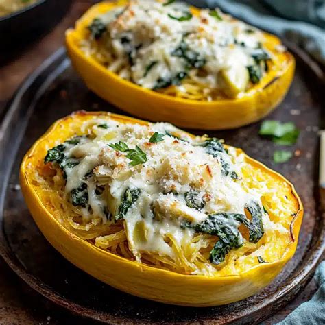 Cozy Spinach and Artichoke Stuffed Spaghetti Squash Recipe - Dave's Grill