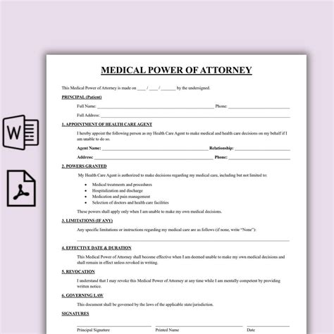 Buy Editable Medical Power of Attorney, Health Care Power of Attorney ...
