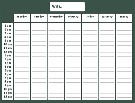 Hourly Weekly Planner 5am-12pm - Notability Gallery - Worksheets Library