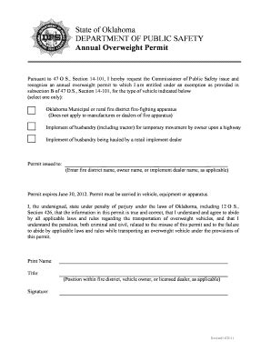 Annual Overweight Permit Form - State Of Oklahoma - Ok - Fill and Sign ...