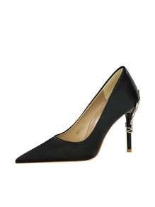 Metal Decor Point Toe Stiletto Heeled Court Pumps, Black Elegant ...