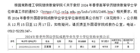 2024年春季外国语学院成教毕业生学位申请审核结果公示-常熟理工外国语学院