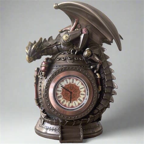 Steampunk Dragon Table Clock With Trinket Box | SHOPTELI