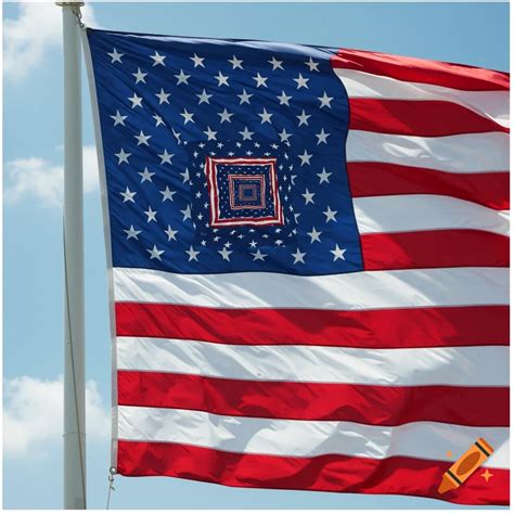 An American flag waves against a blue sky, with its blue canton ...