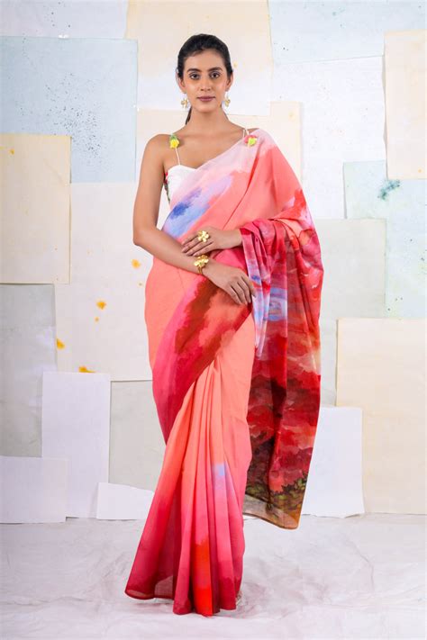 Salmon cloudscape saree – Buta Buti