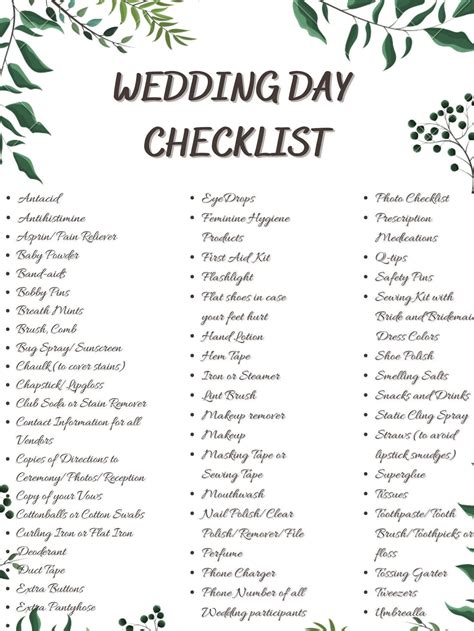 Wedding Reception Checklist Printable - Printable Calendars AT A GLANCE