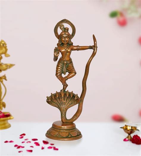Buy Dattatreya Brass Krishna Bhagwan Murti Dancing on Kaliya Naag ...