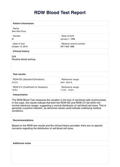 RDW Blood Test Report & Example | Free PDF Download