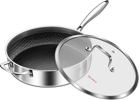 Amazon.com: DELARLO Frying Pan,12 inch Tri-Ply Stainless Steel Skillet ...